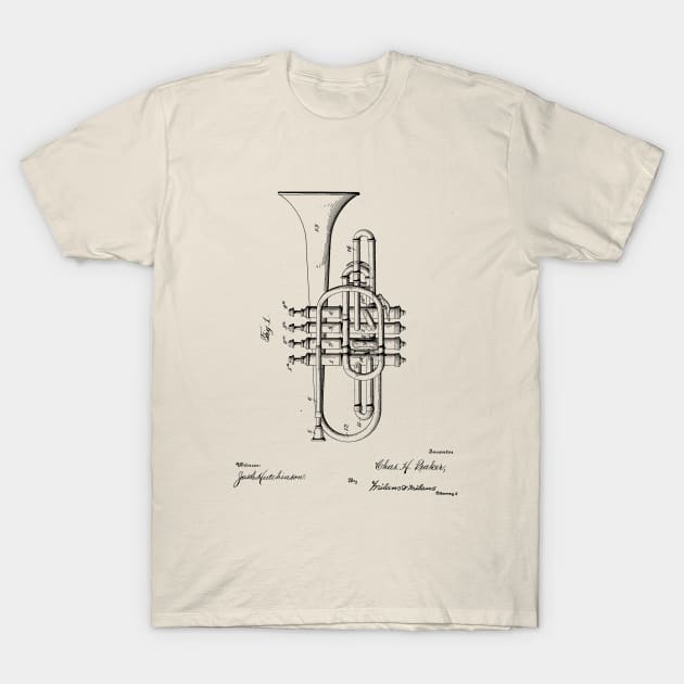 Rare and Unusual Brass Instrument, Four Valve Cornet, Brass Player Gift T-Shirt by Closeddoor